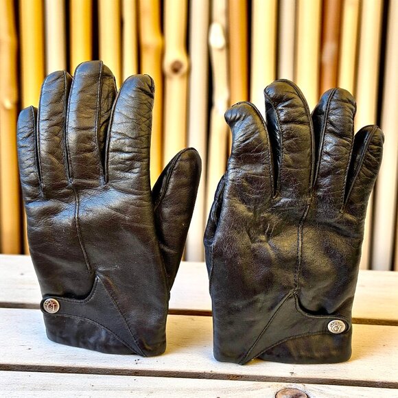 Chriistian Dior Vintage Hungary Black Leather Gloves Wool Lined Mens Medium - Picture 10 of 10